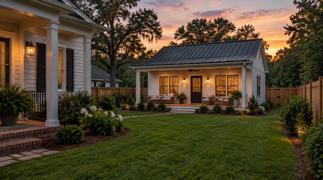 Backyard cottage behind a Southern home (rendering)